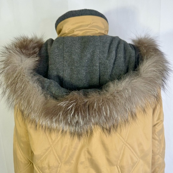 FEMINELLA BROWN PARKA COAT LONG WINTER TAN COAT FUR TRIM ON HOODIE SIZE SMALL - Picture 5 of 13